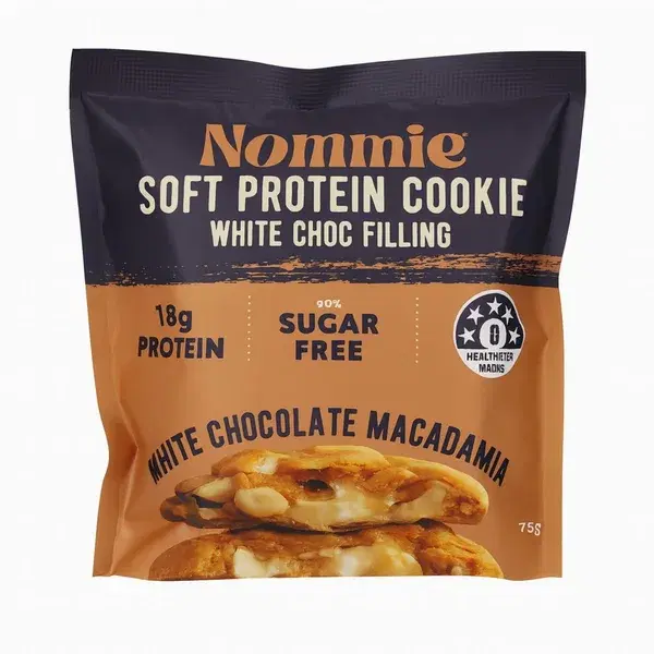Nommie Soft Protein Cookie White Choc Filling White Chocolate Macadamia 75g