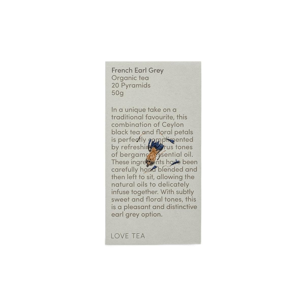 Love Tea Organic French Earl Grey Pyramid Tea Bags 20 Pack 50g