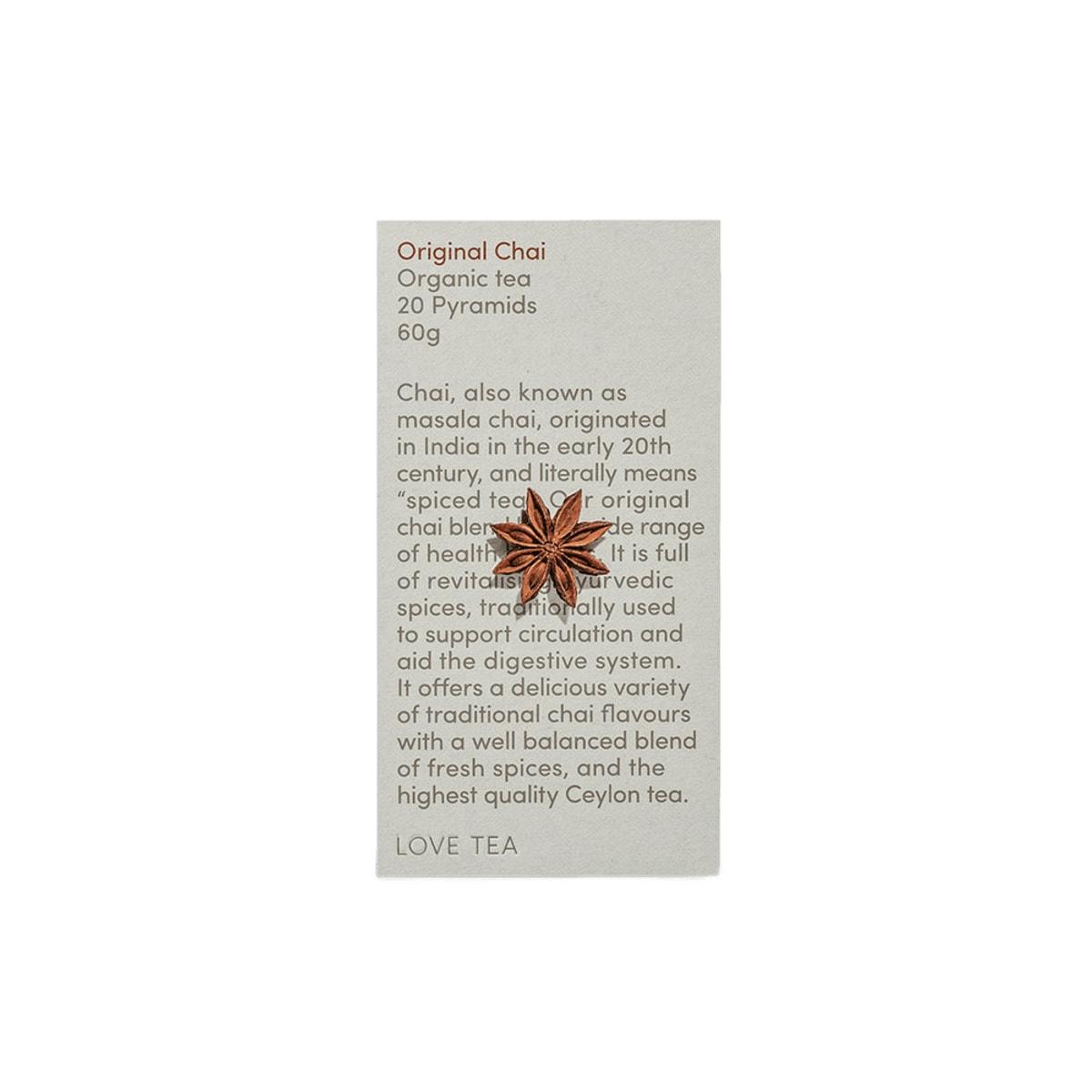 Love Tea Organic Original Chai Pyramid Tea Bags 20 Pack